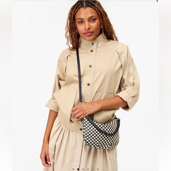 Clare V Petit Moyen Black/Cream Woven Checker crossbody/ shoulder bag - Picture 2 of 13